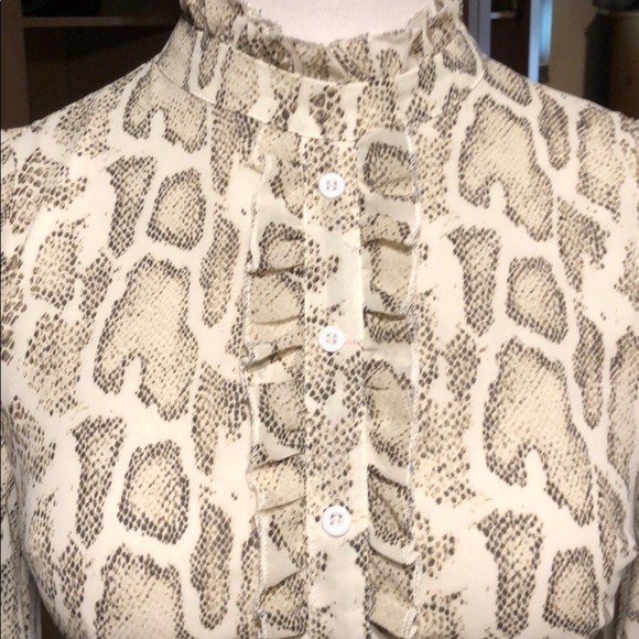 SHEIN Snake Print Ruffle Mock Neck Long Sleeve Mini Dress Beige Brown Small - Picture 5 of 6